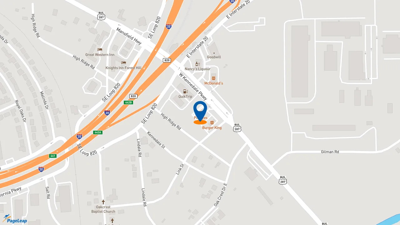 https://pageleap.com map showing location of Popeyes Louisiana Kitchen in Kennedale.