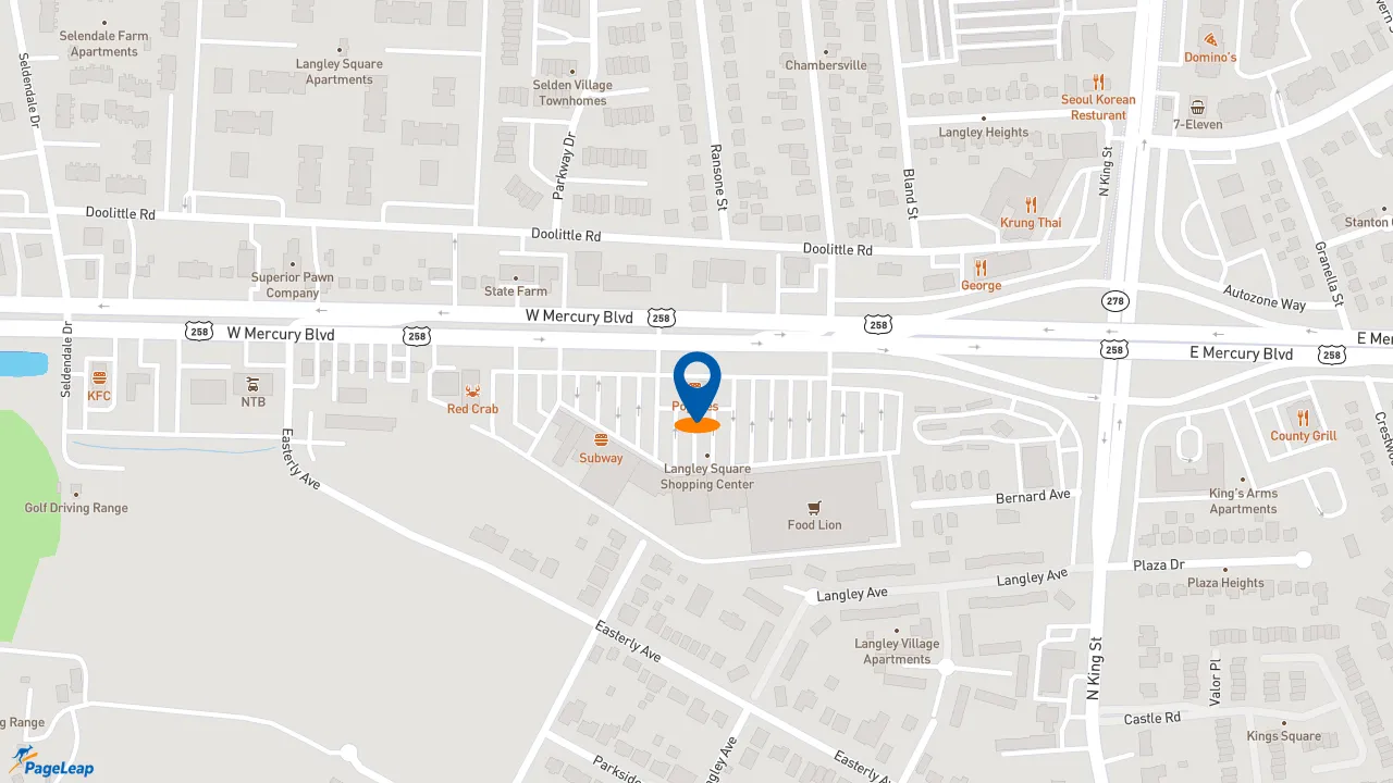 https://pageleap.com map showing location of Popeyes Louisiana Kitchen in Hampton.
