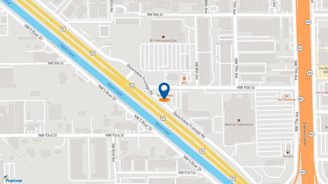 https://pageleap.com map showing location of Popeyes Louisiana Kitchen in Hialeah Gardens.