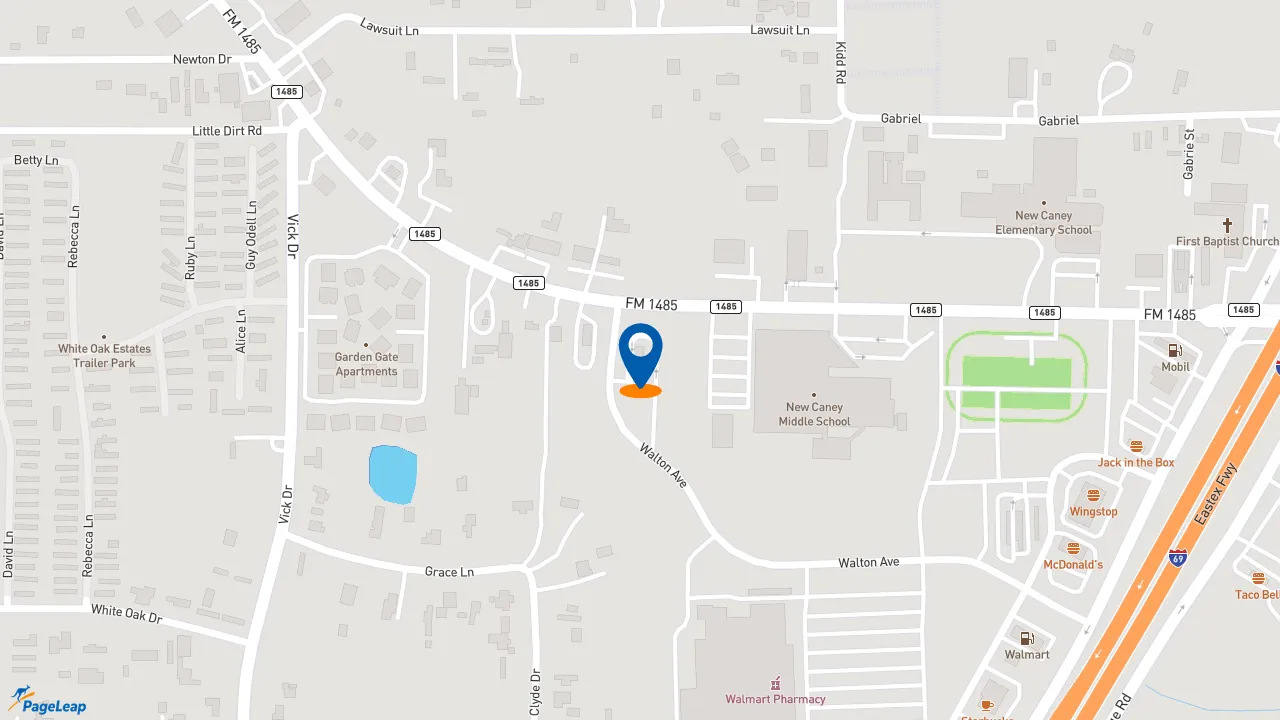 https://pageleap.com map showing location of Popeyes Louisiana Kitchen in New Caney.