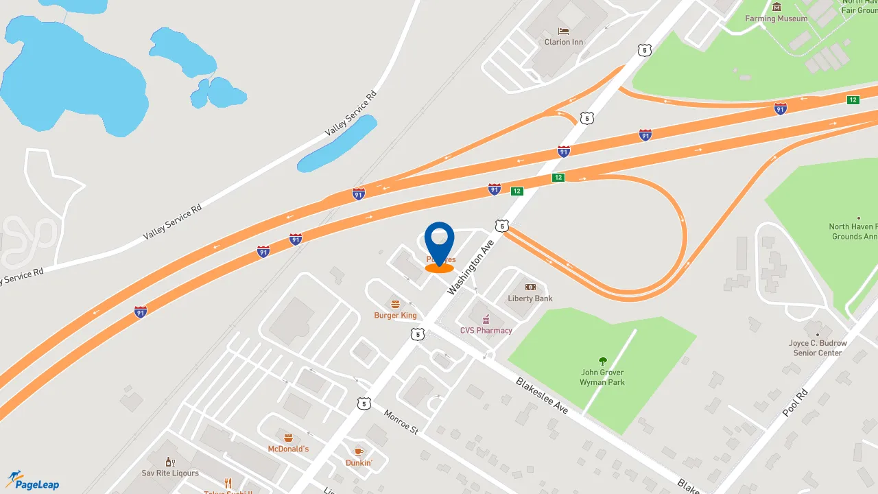 https://pageleap.com map showing location of Popeyes Louisiana Kitchen in North Haven.
