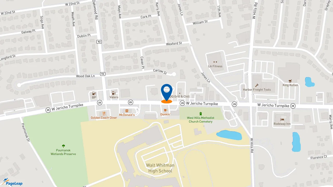 https://pageleap.com map showing location of Popeyes Louisiana Kitchen in Huntington.
