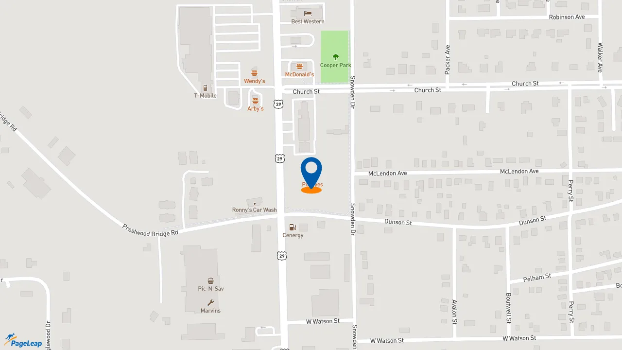 https://pageleap.com map showing location of Popeyes Louisiana Kitchen in Andalusia.