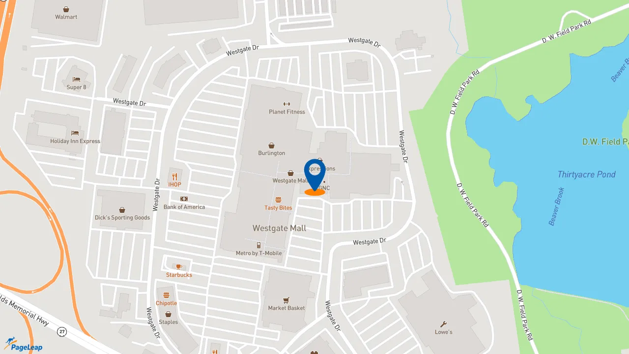 https://pageleap.com map showing location of Popeyes Louisiana Kitchen in Brockton.
