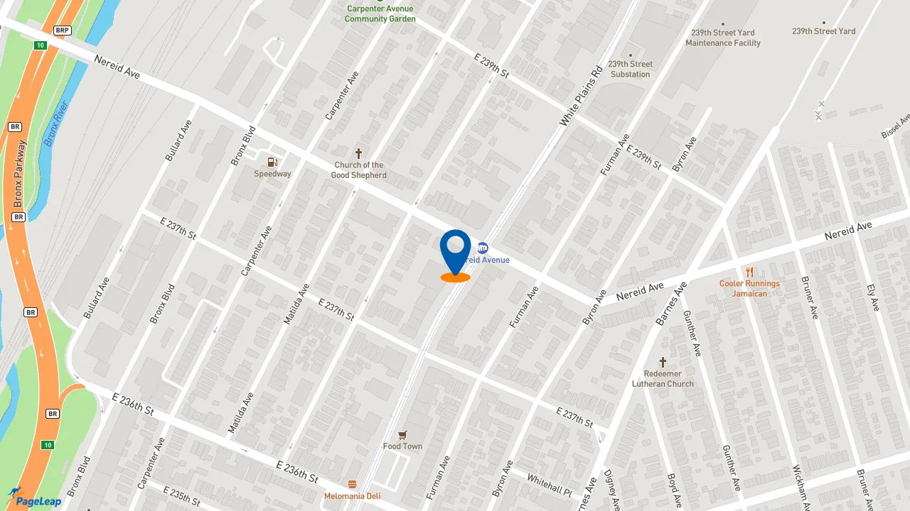 https://pageleap.com map showing location of Popeyes Louisiana Kitchen in Bronx.