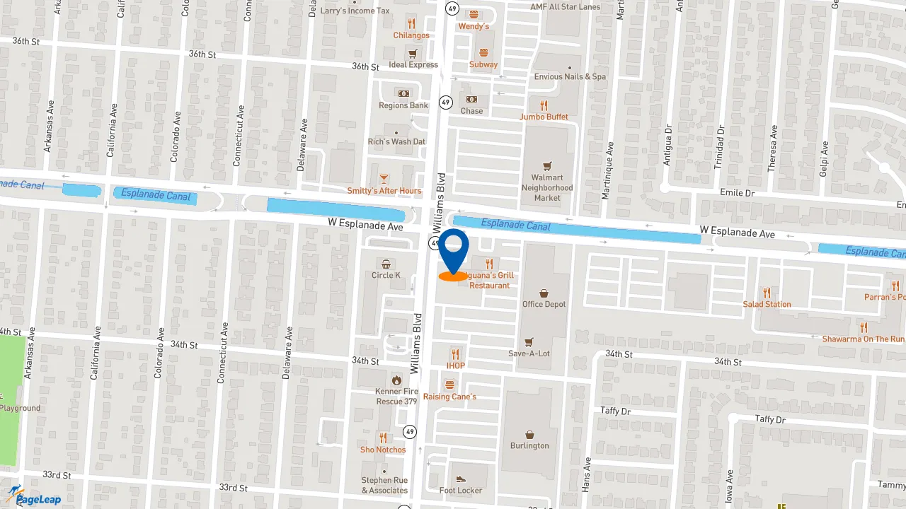 https://pageleap.com map showing location of Popeyes Louisiana Kitchen in Kenner.