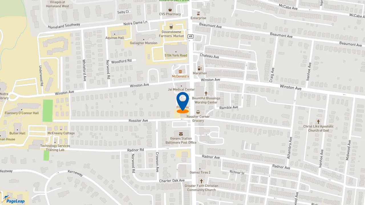 https://pageleap.com map showing location of Popeyes Louisiana Kitchen in Baltimore.