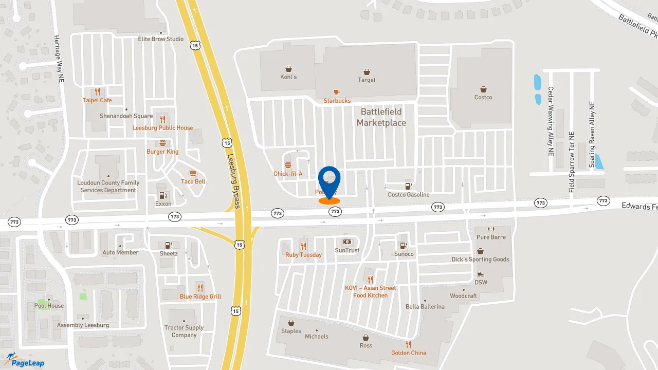 https://pageleap.com map showing location of Potbelly in Leesburg.