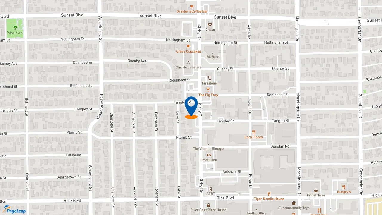 https://pageleap.com map showing location of Potbelly in West University Place.