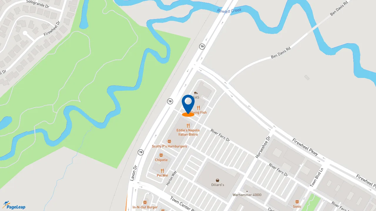https://pageleap.com map showing location of Potbelly in Garland.