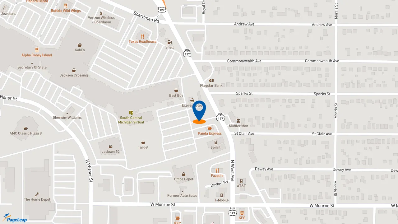 https://pageleap.com map showing location of Potbelly in Jackson.
