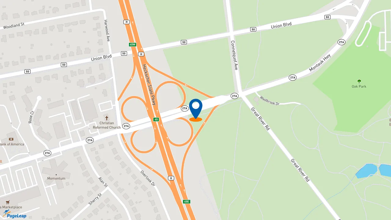 https://pageleap.com map showing location of Pudgie&#039;s Famous Chicken in East Islip.