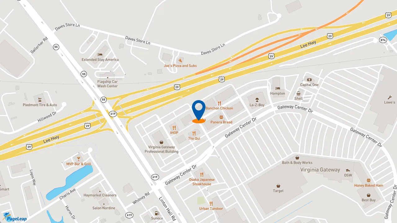 https://pageleap.com map showing location of QDOBA Mexican Eats in Gainesville.