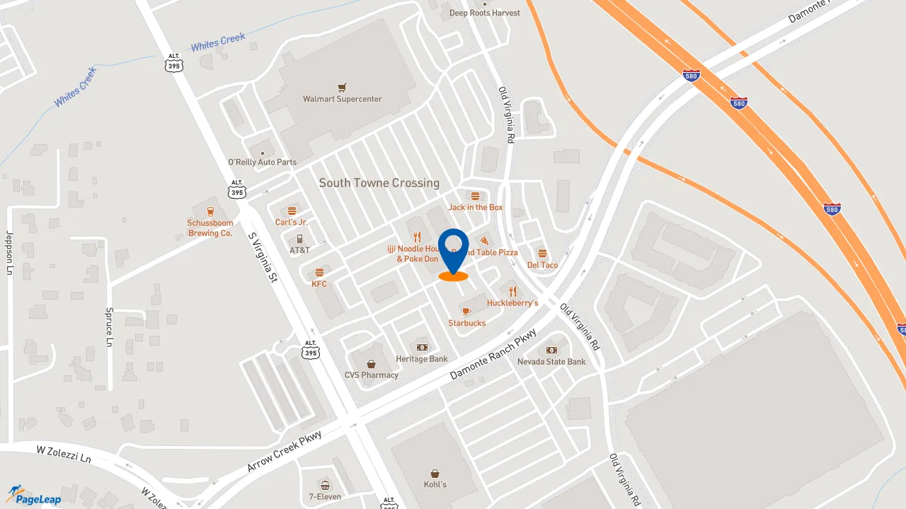 https://pageleap.com map showing location of QDOBA Mexican Eats in Reno.