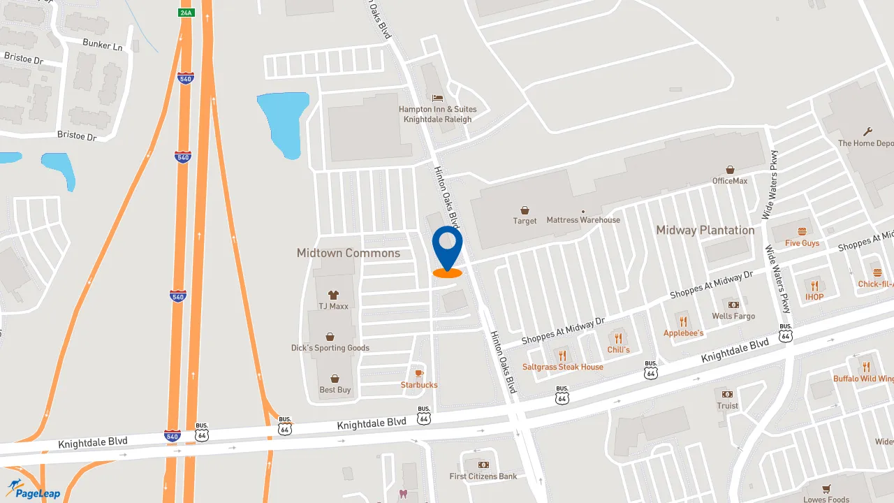 https://pageleap.com map showing location of QDOBA Mexican Eats in Knightdale.