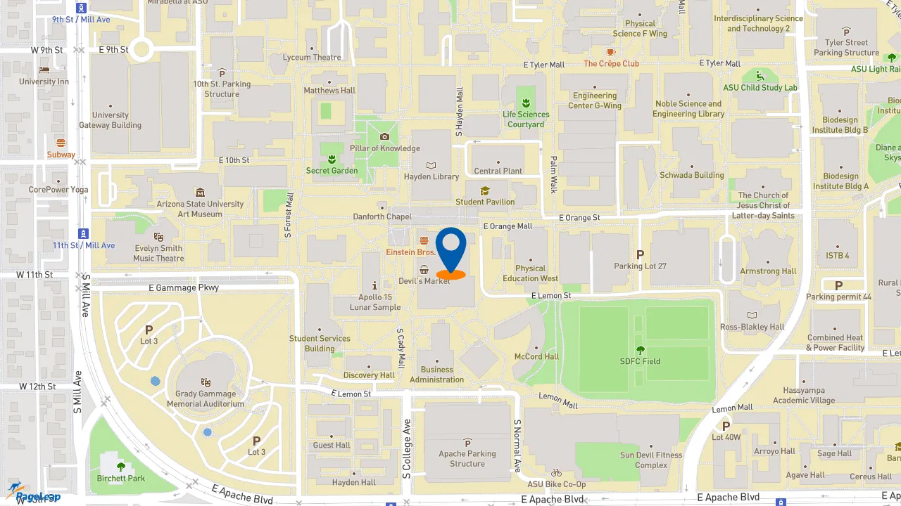 https://pageleap.com map showing location of QDOBA Mexican Eats in Tempe.