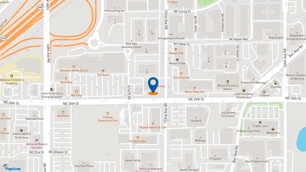 https://pageleap.com map showing location of QDOBA Mexican Eats in Redmond.