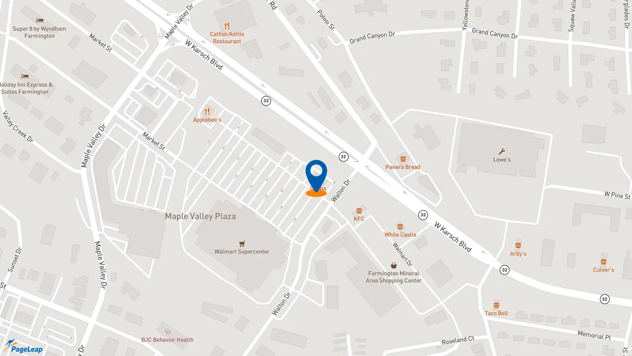 https://pageleap.com map showing location of QDOBA Mexican Eats in Farmington.
