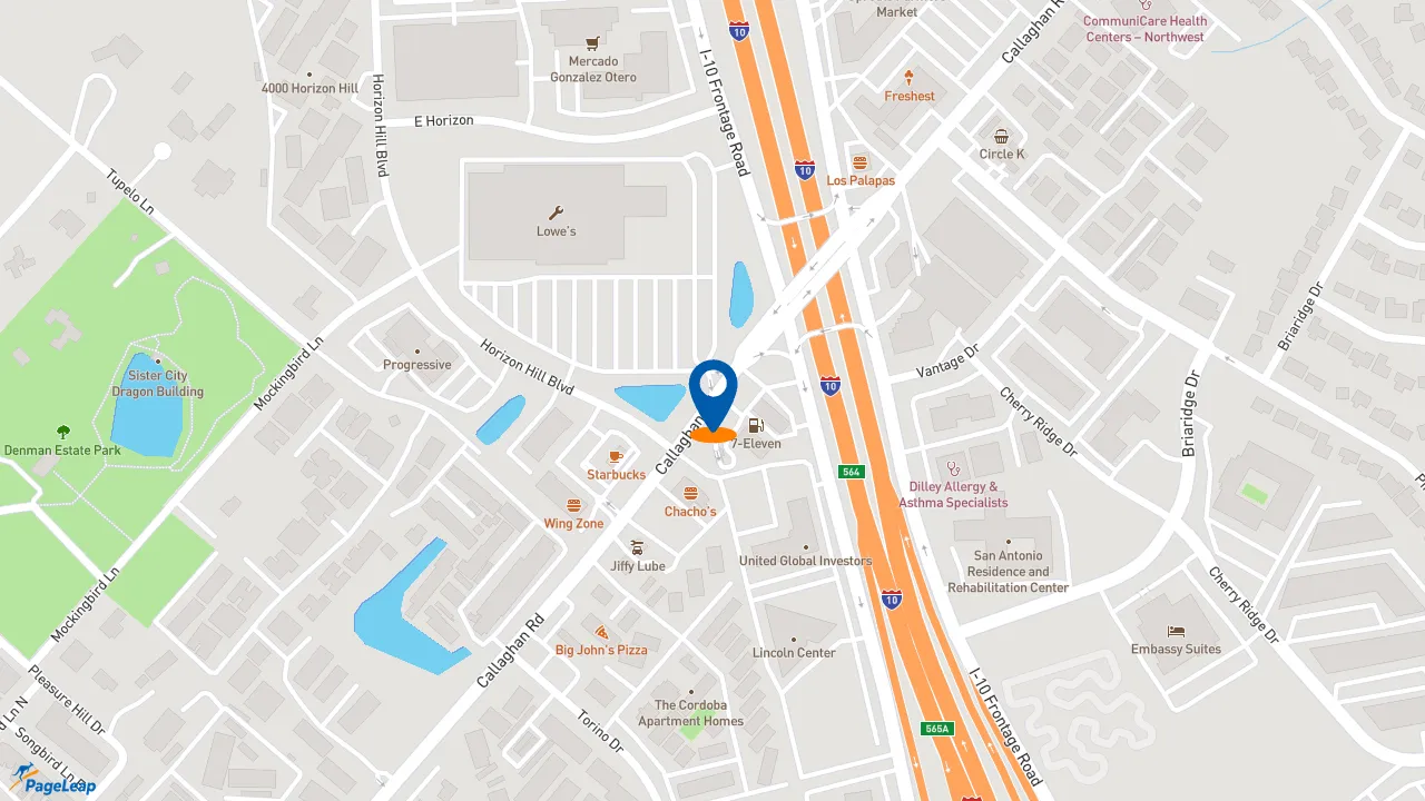 https://pageleap.com map showing location of Quiznos in San Antonio.