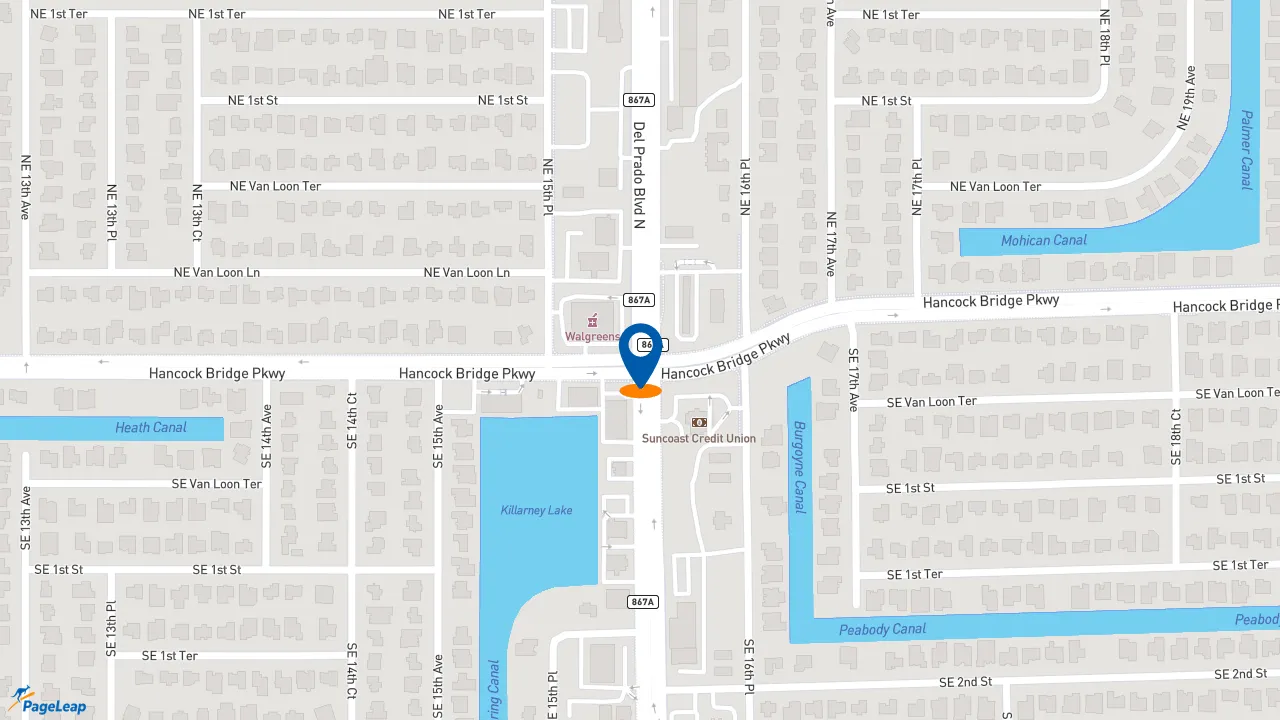 https://pageleap.com map showing location of Quiznos in Cape Coral.