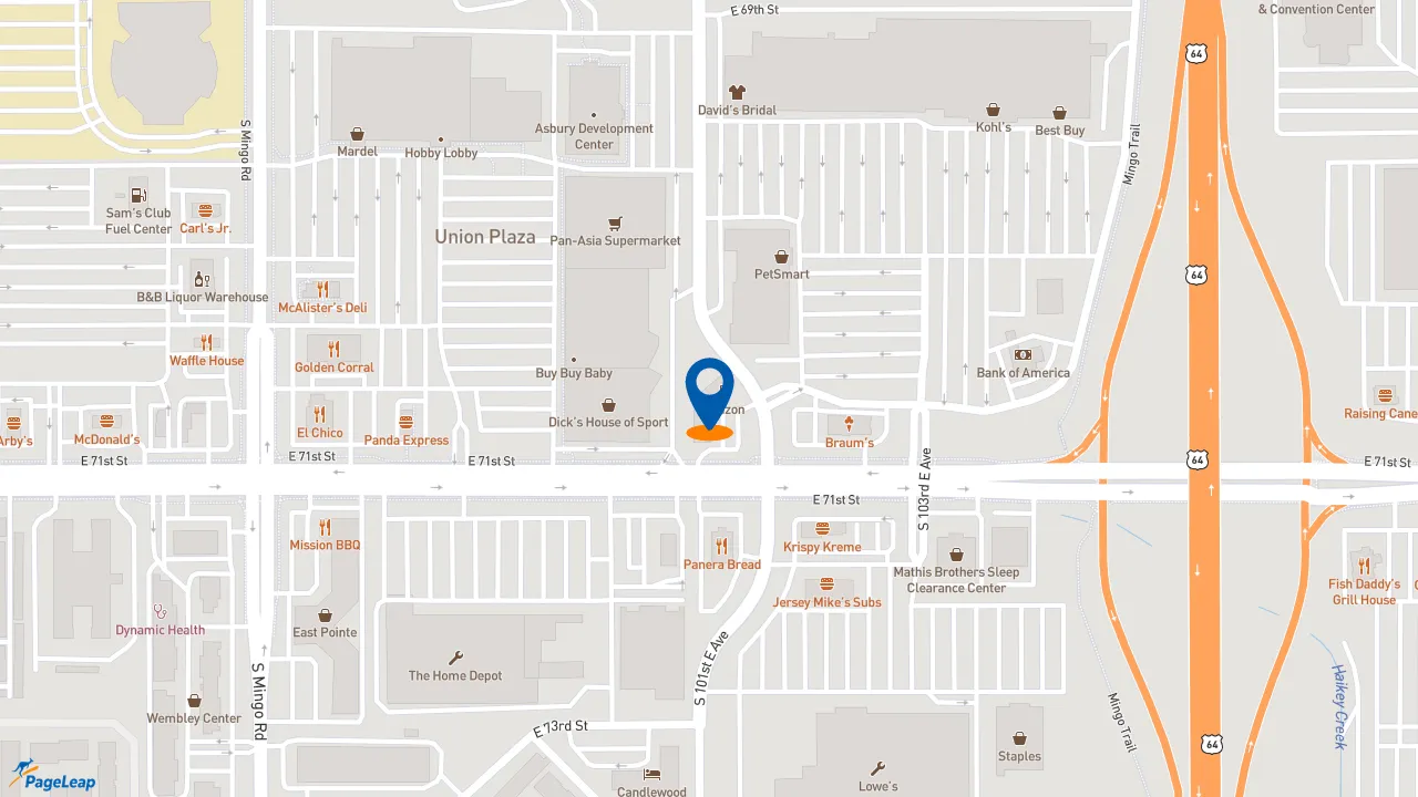https://pageleap.com map showing location of Quiznos in Tulsa.