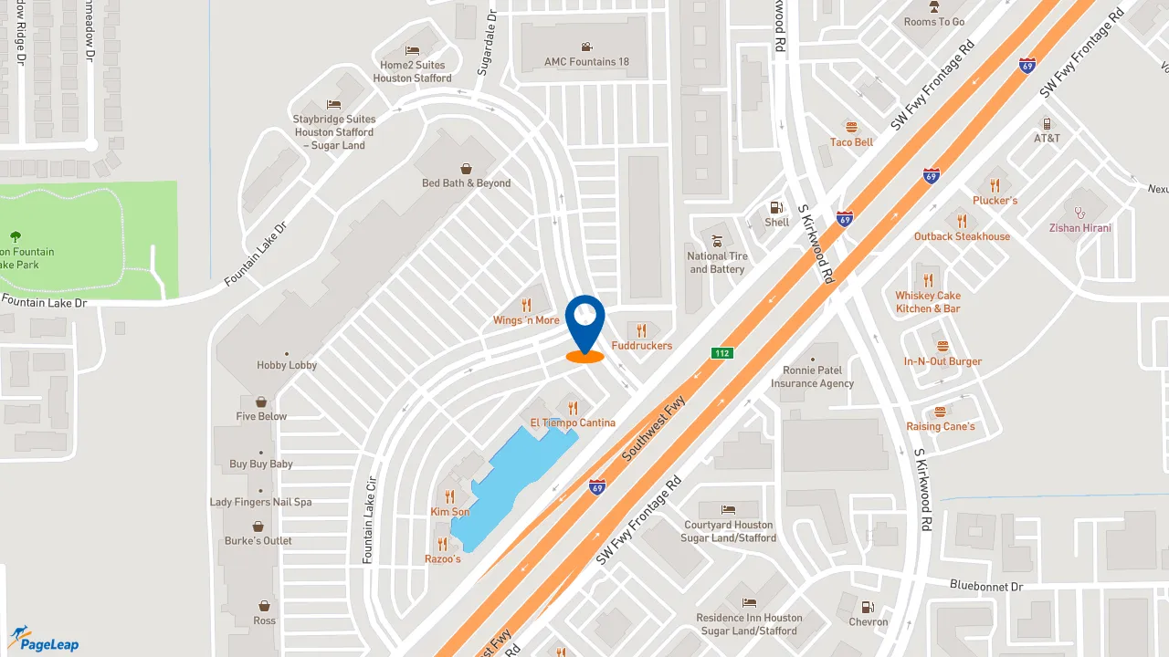 https://pageleap.com map showing location of Quiznos in Stafford.