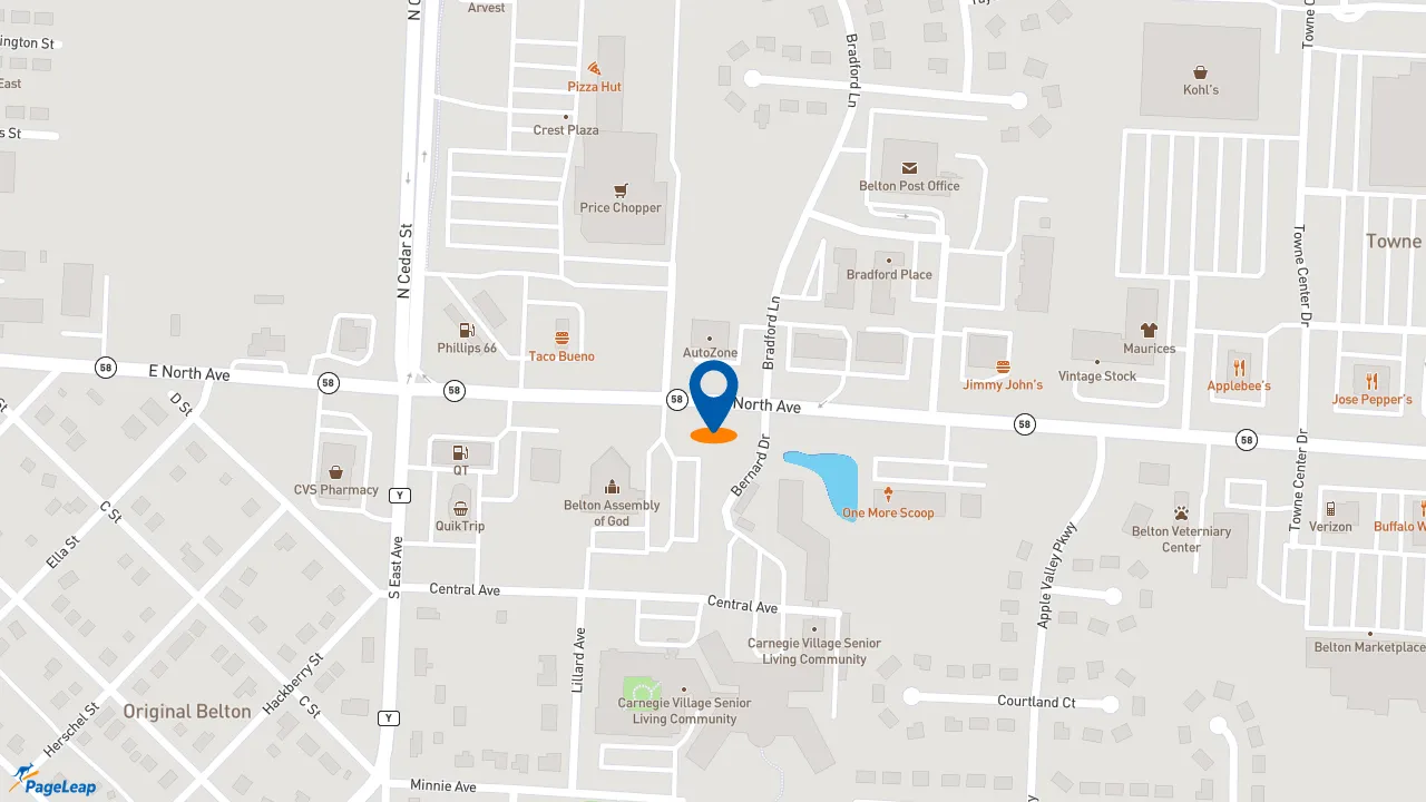 https://pageleap.com map showing location of Raising Cane&#039;s Chicken in Belton.
