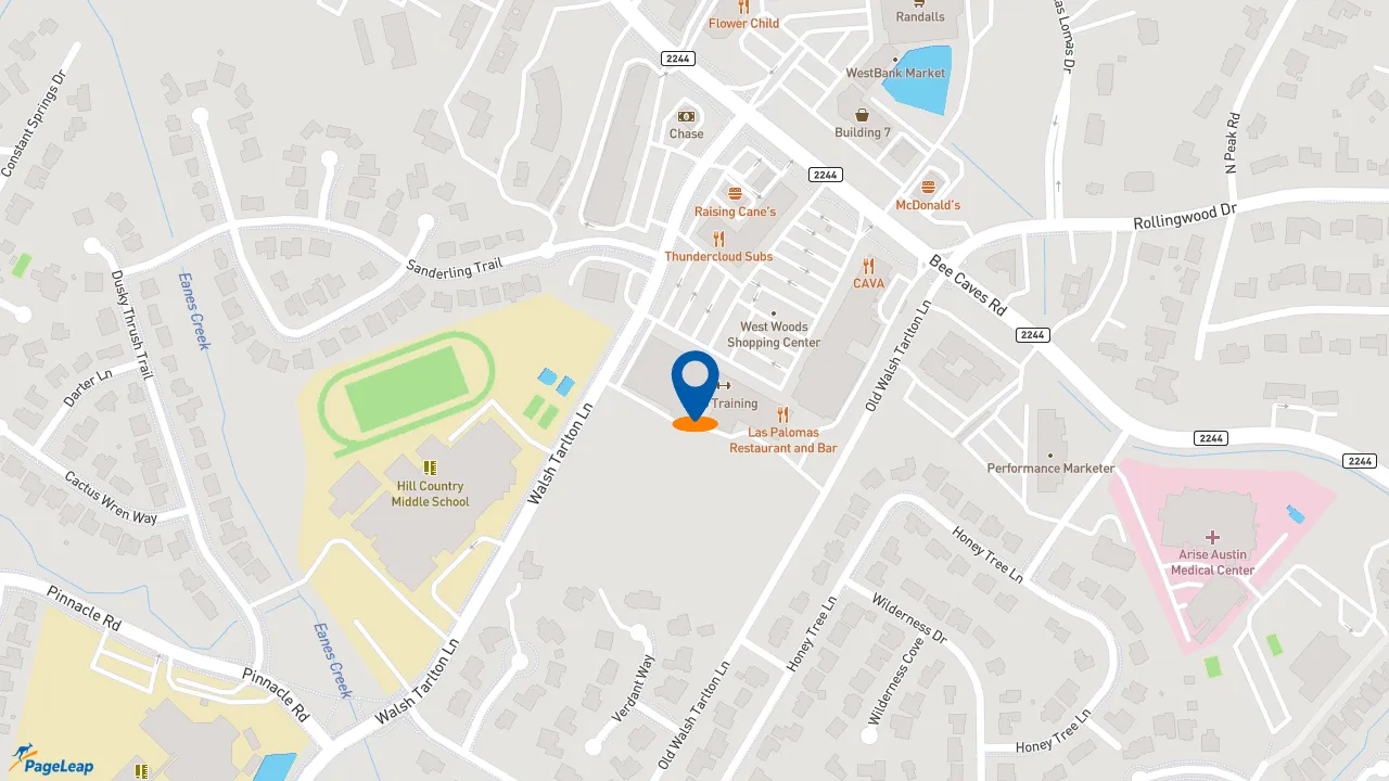 https://pageleap.com map showing location of Raising Cane&#039;s Chicken Fingers in Austin.