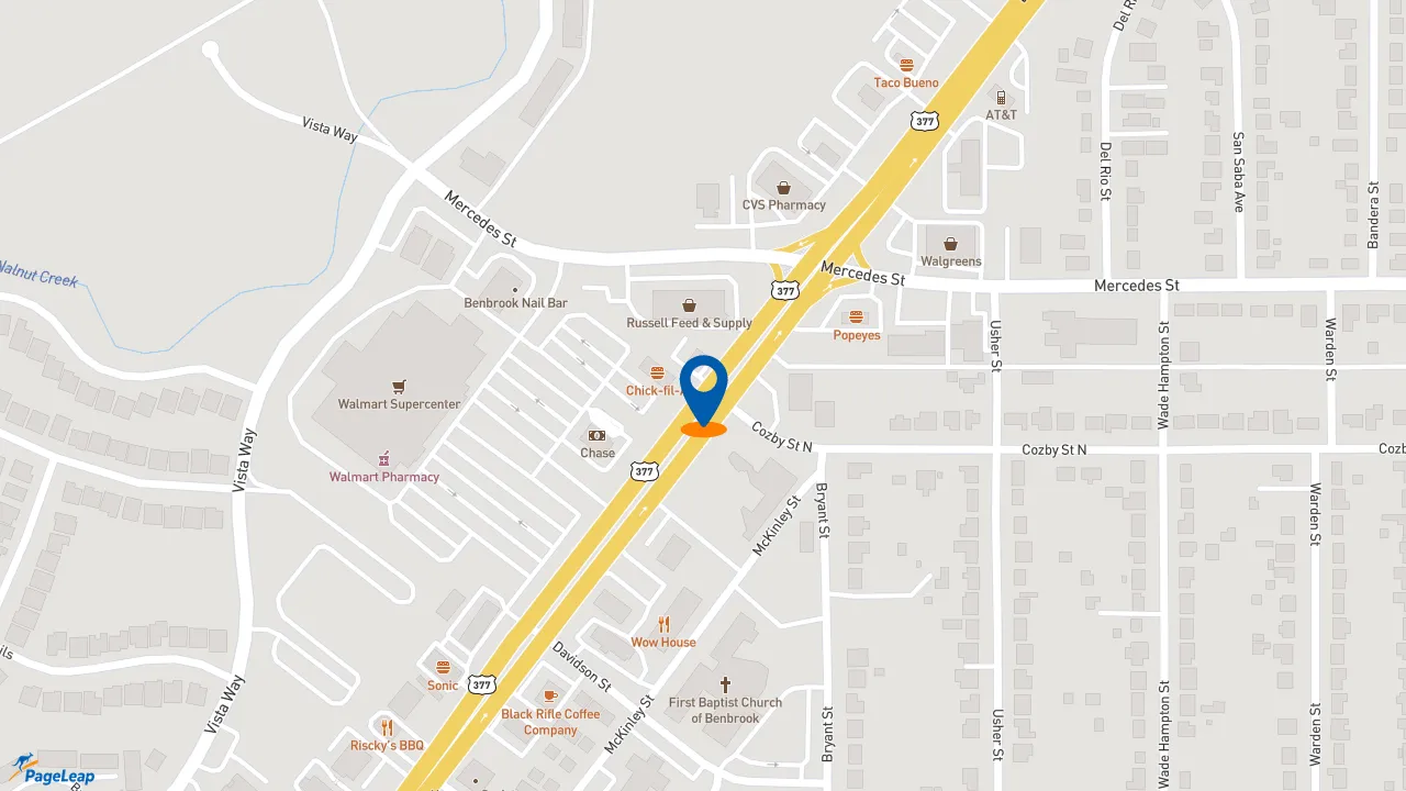 https://pageleap.com map showing location of Raising Cane&#039;s Chicken Fingers in Benbrook.