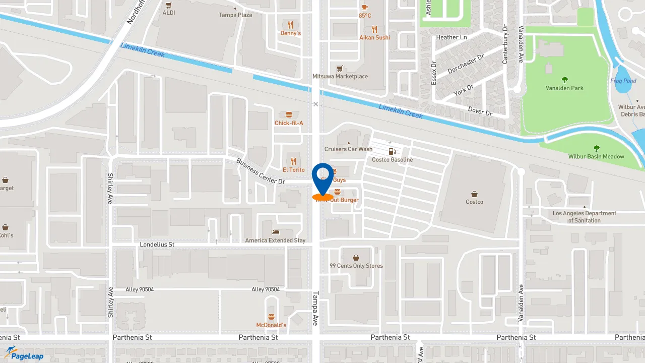 https://pageleap.com map showing location of Raising Cane&#039;s Chicken Fingers in Los Angeles.