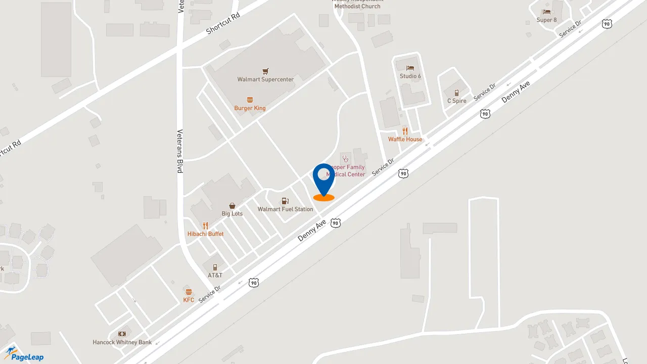 https://pageleap.com map showing location of Raising Cane&#039;s Chicken Fingers in Pascagoula.