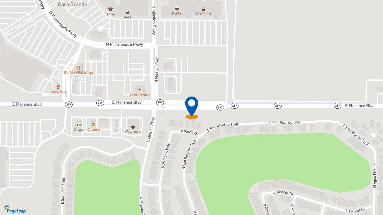 PageLeap.com map showing location of Raising Cane's Chicken Fingers in Casa Grande.