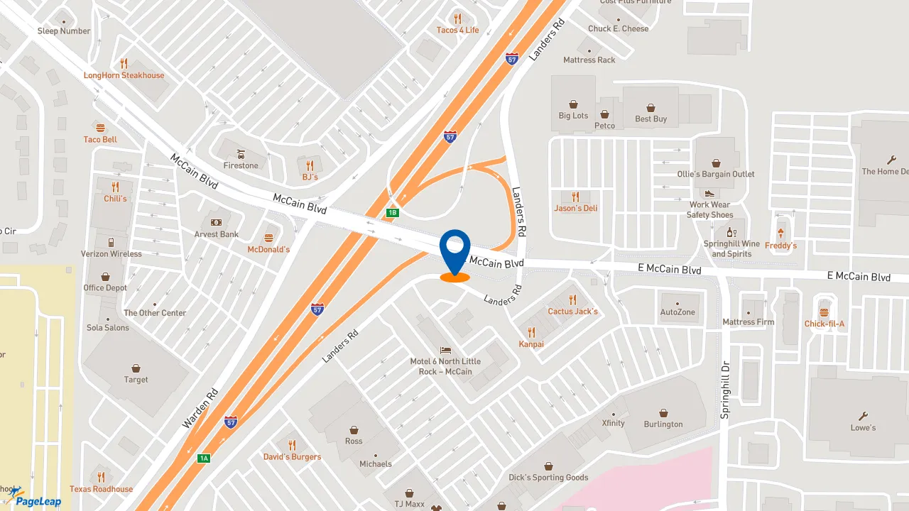 https://pageleap.com map showing location of Raising Cane&#039;s Chicken Fingers in Little Rock.