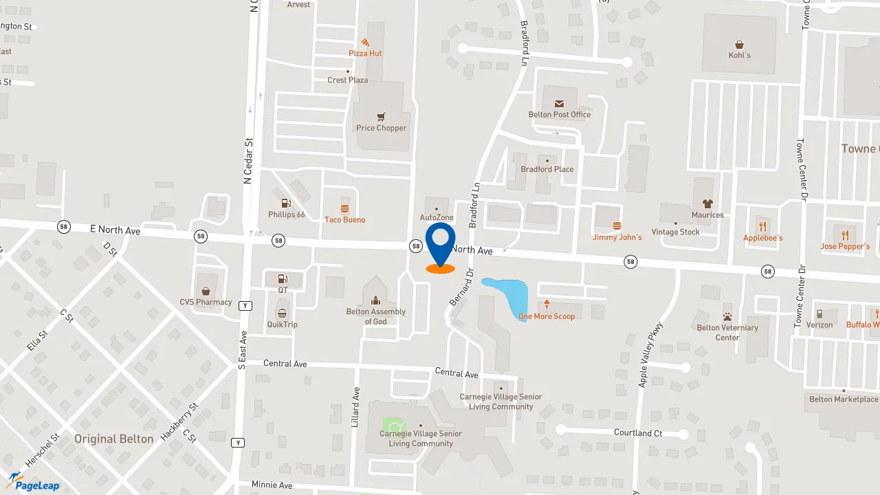 https://pageleap.com map showing location of Raising Cane&#039;s Chicken Fingers in Belton.