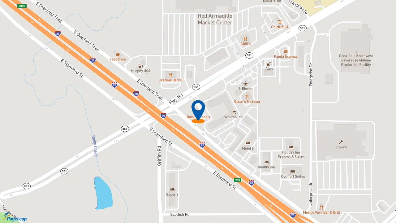 https://pageleap.com map showing location of Raising Cane&#039;s Chicken Fingers in Abilene.