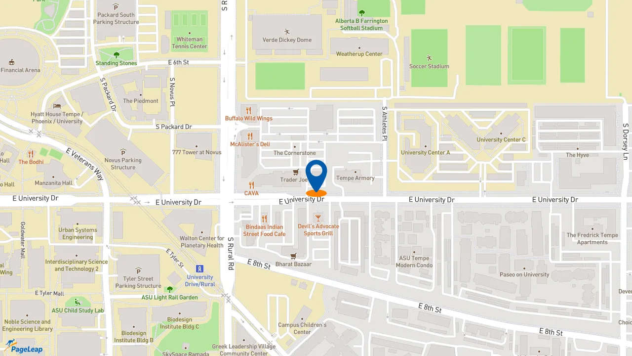 https://pageleap.com map showing location of Raising Cane&#039;s Chicken Fingers in Tempe.