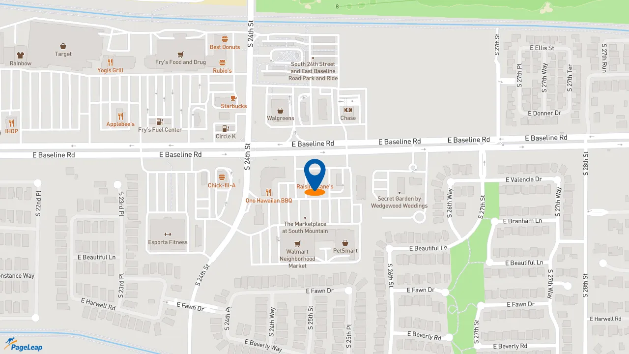 https://pageleap.com map showing location of Raising Cane&#039;s Chicken Fingers in Phoenix.
