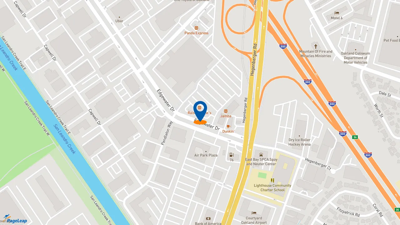 PageLeap.com map showing location of Raising Cane's Chicken Fingers in Oakland.