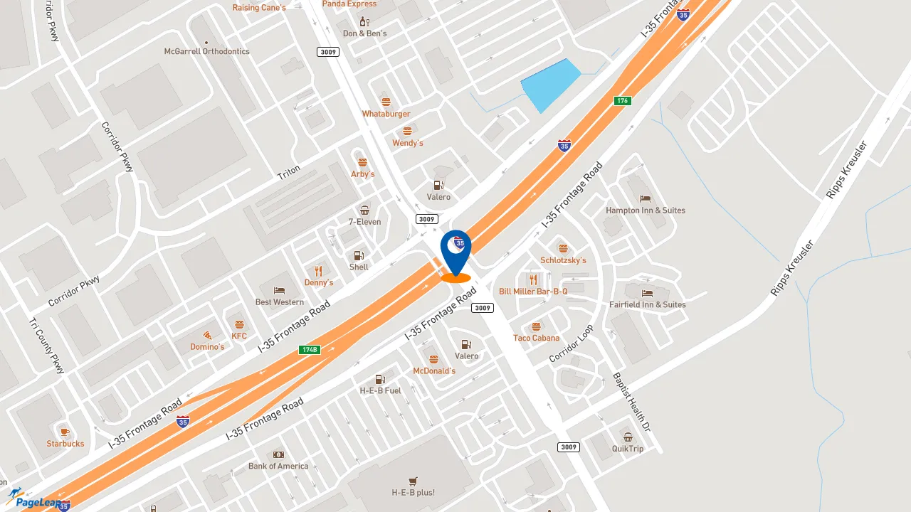 https://pageleap.com map showing location of Raising Cane&#039;s Chicken Fingers in Schertz.