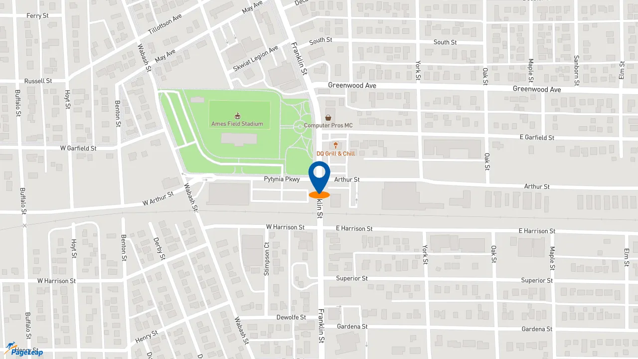https://pageleap.com map showing location of Raising Cane&#039;s Chicken Fingers in Michigan City.