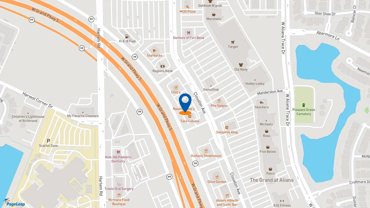 https://pageleap.com map showing location of Raising Cane&#039;s Chicken Fingers in Richmond.