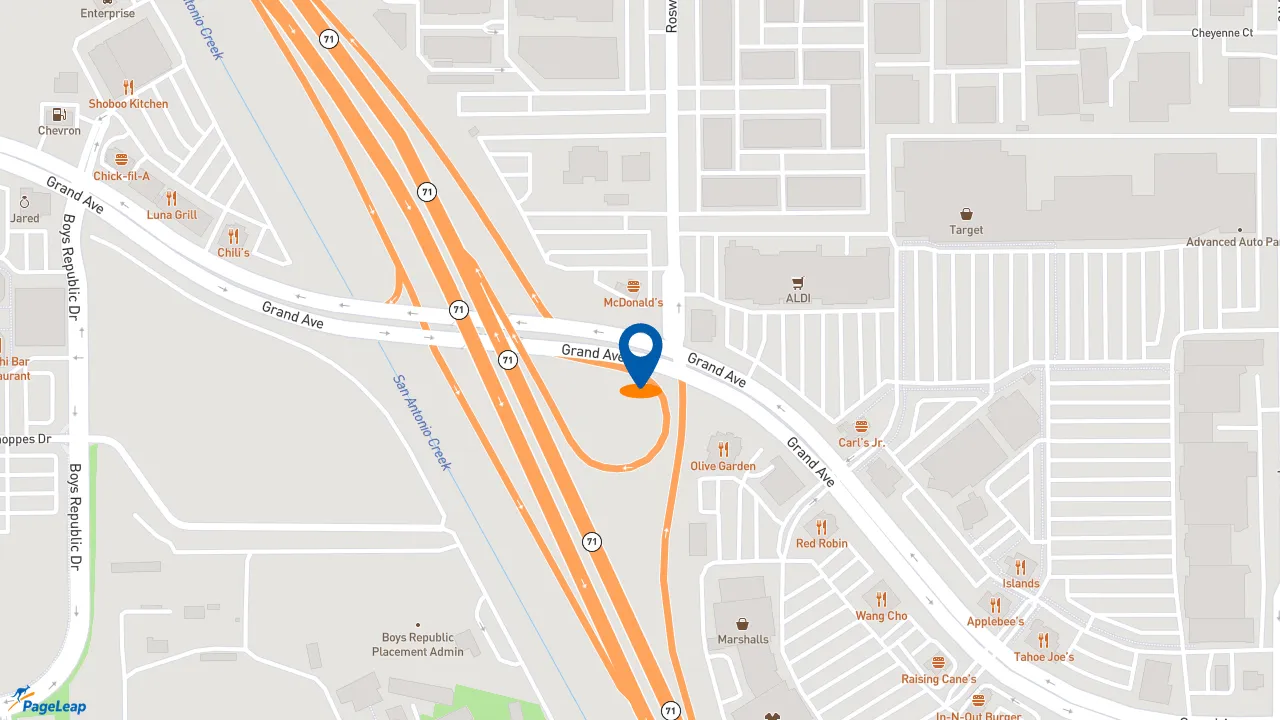 https://pageleap.com map showing location of Raising Cane&#039;s Chicken Fingers in Chino.