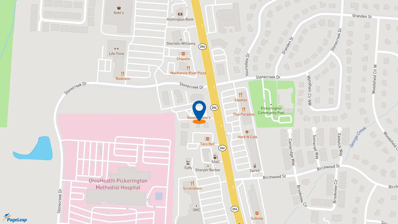 https://pageleap.com map showing location of Raising Cane&#039;s Chicken Fingers in Pickerington.