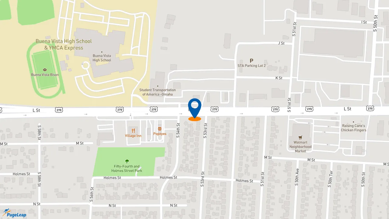 https://pageleap.com map showing location of Raising Cane&#039;s Chicken Fingers in Omaha.