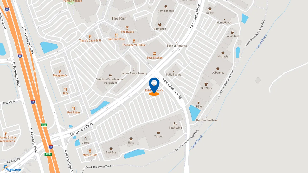 https://pageleap.com map showing location of Raising Cane&#039;s Chicken Fingers in San Antonio.
