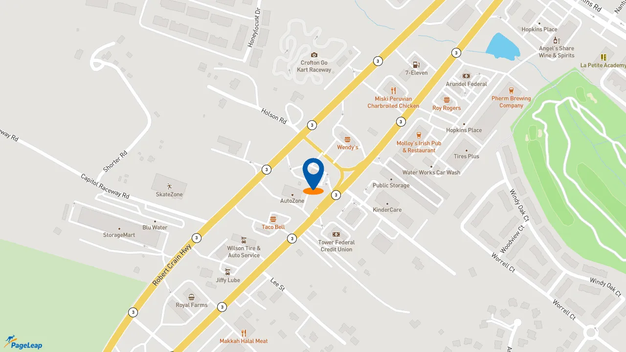 https://pageleap.com map showing location of Raising Cane&#039;s Chicken Fingers in Gambrills.