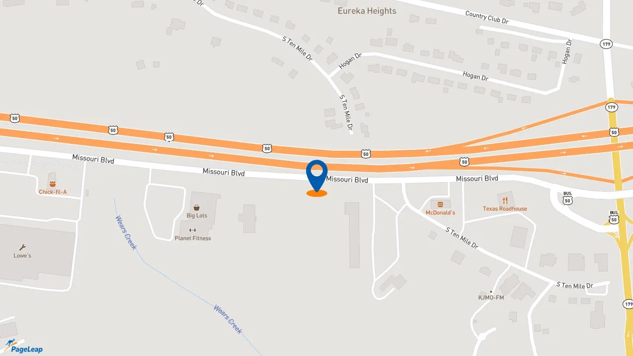 https://pageleap.com map showing location of Raising Cane&#039;s Chicken Fingers in Jefferson City.