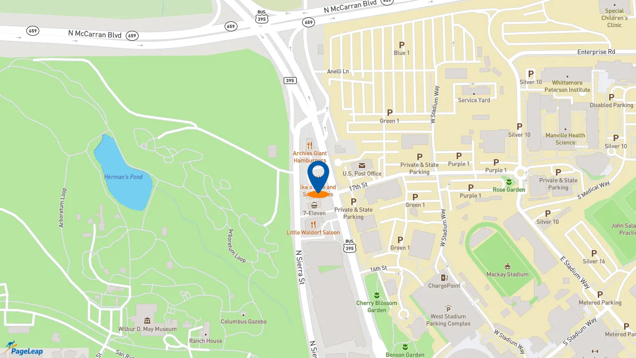 https://pageleap.com map showing location of Raising Cane&#039;s Chicken Fingers in Reno.