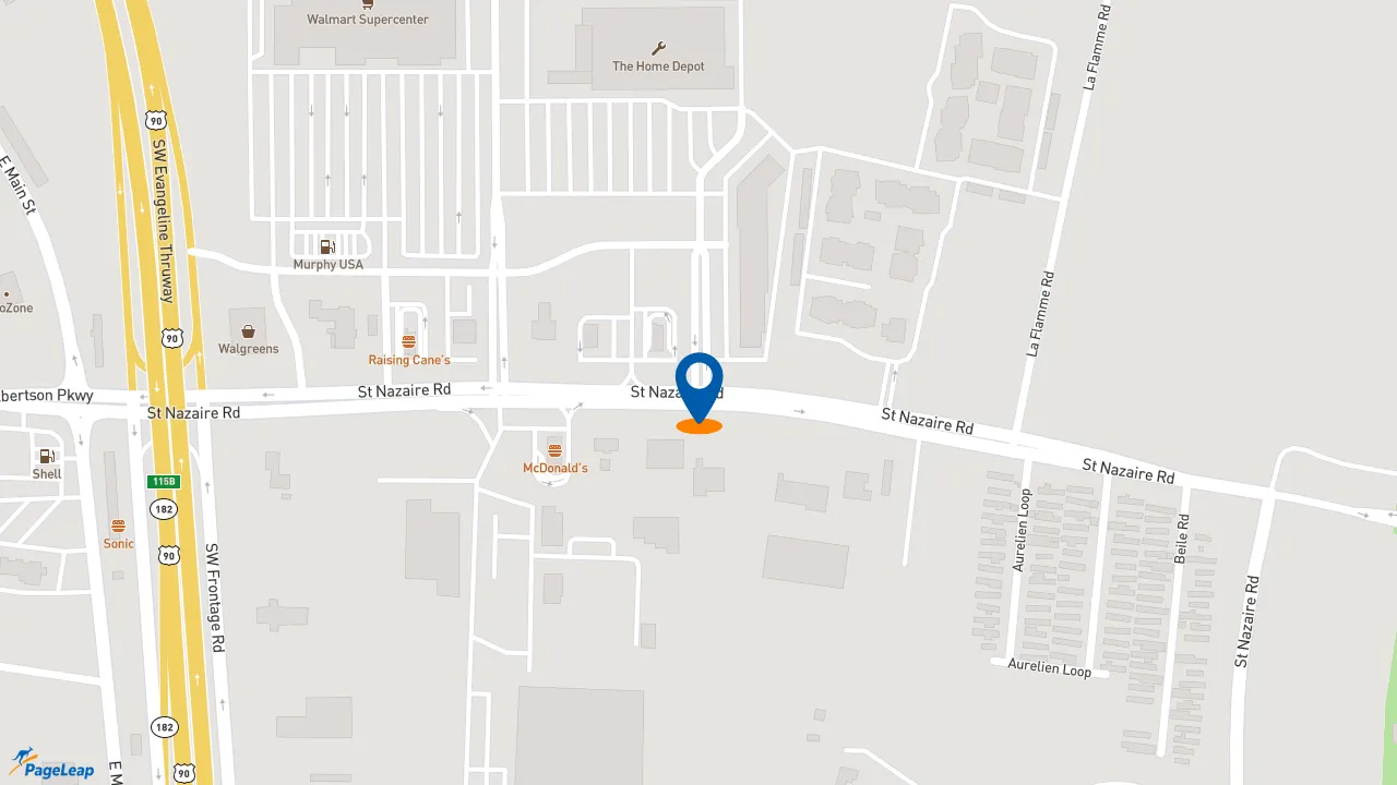 https://pageleap.com map showing location of Raising Cane&#039;s Chicken Fingers in Broussard.