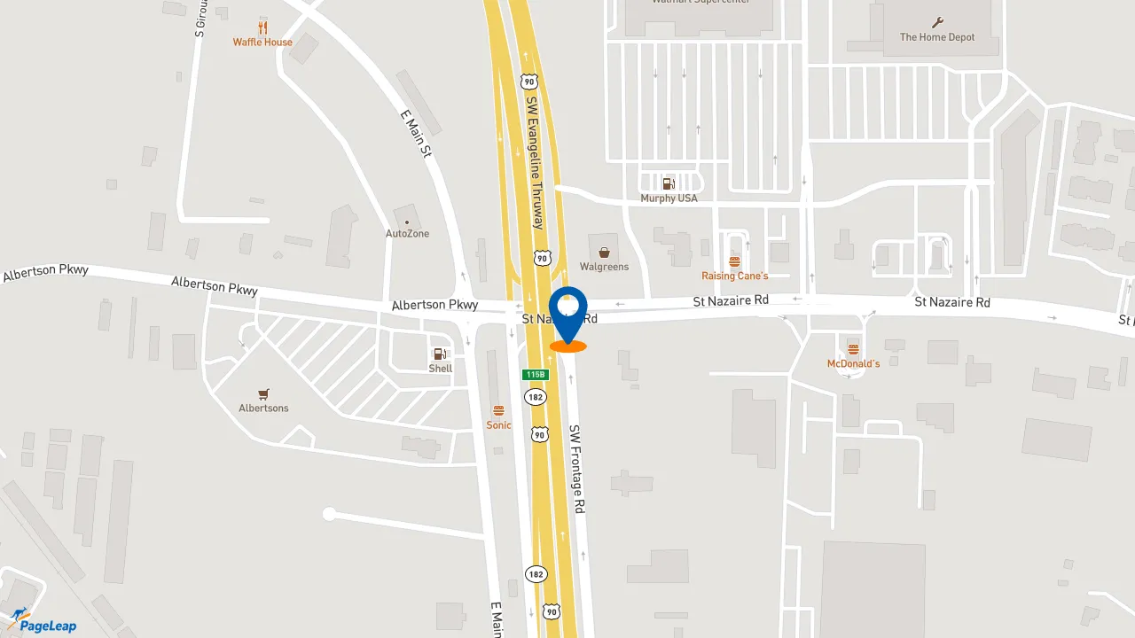 https://pageleap.com map showing location of Raising Cane&#039;s Chicken Fingers in Broussard.